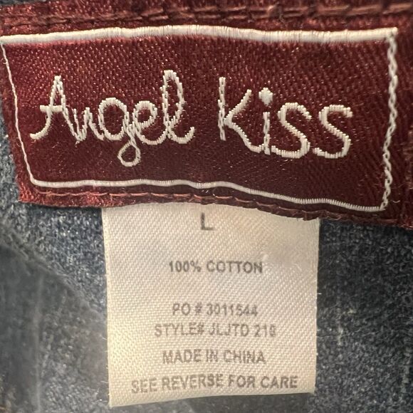 Angel Kiss Cropped Denim Jacket Y2K Distressed Juniors L Fall Layering - Picture 4 of 10